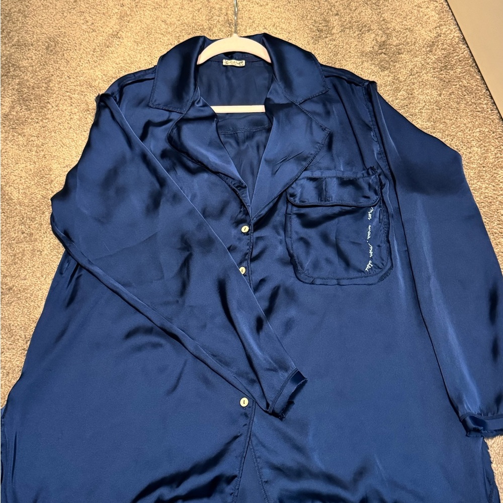 Free People Midnight Blue Satin Pajama top - Picture 2 of 5